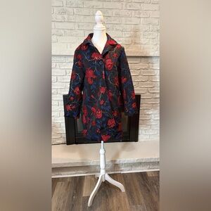Slinky Brand Black Red Blue Floral Metallic Jacket Topper Size M